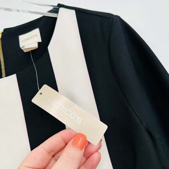 NWT Chico's Size 0.5 Small Black & White Bold Stripe Short Sleeve Sheath Dress - Picture 7 of 10